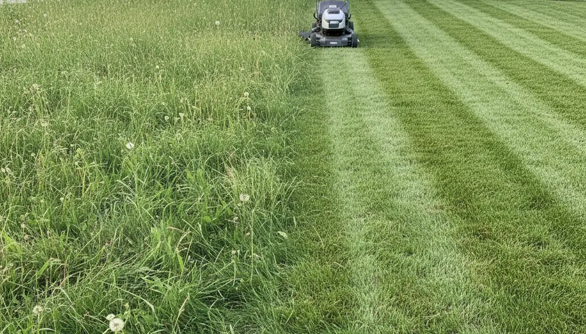 Before and after pro lawn mowing transformation in Indianapolis, IN by Chop Chop Landscaping