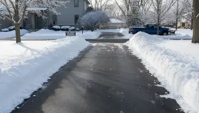 Cleared residential driveway after professional snow removal by Chop Chop Landscaping in Indianapolis, IN