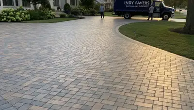 Completed interlocking paver driveway installation by landscaping experts in Indianapolis, IN
