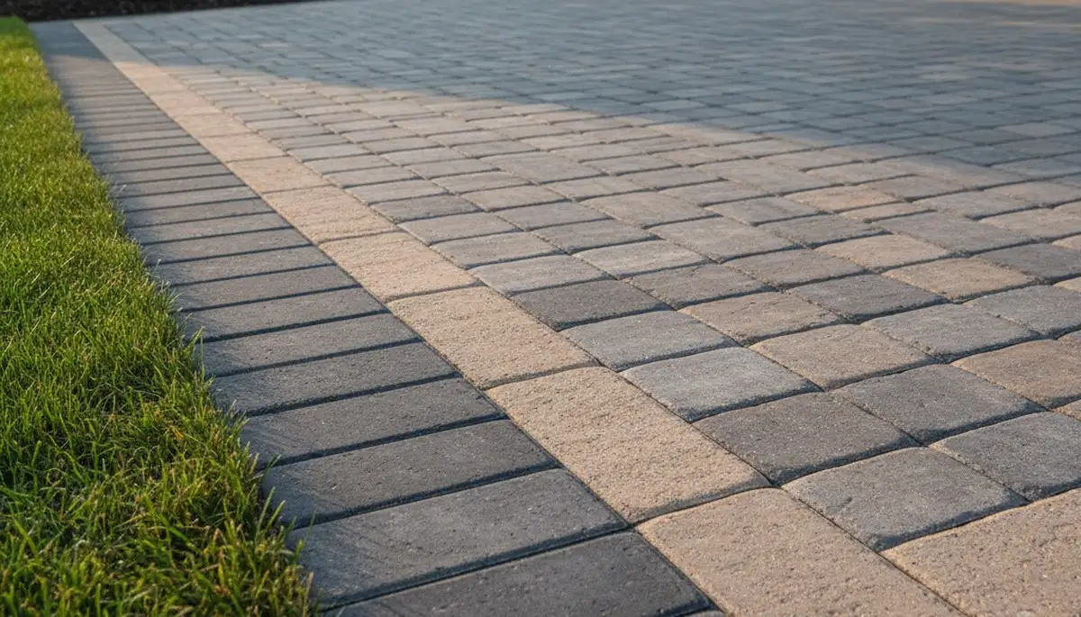Decorative paver border and edging for driveway installation in Indianapolis, IN by Chop Chop Landscaping