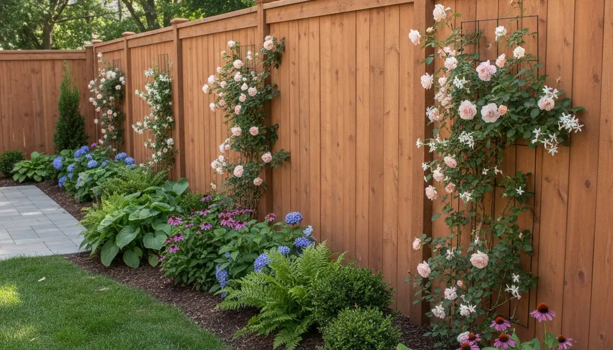 Fence with garden plantings by Chop Chop Landscaping in Indianapolis, IN enhancing yard design and curb appeal