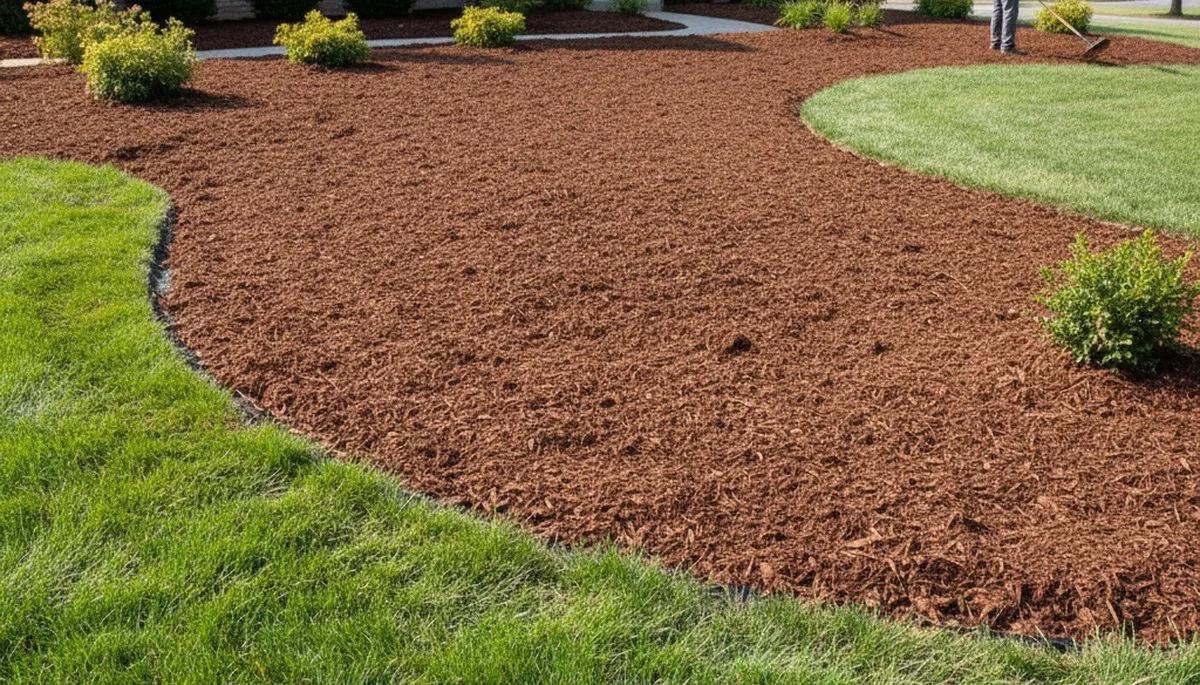 Fresh mulch installation with clean landscape bed edges in Indianapolis, IN by Chop Chop Landscaping