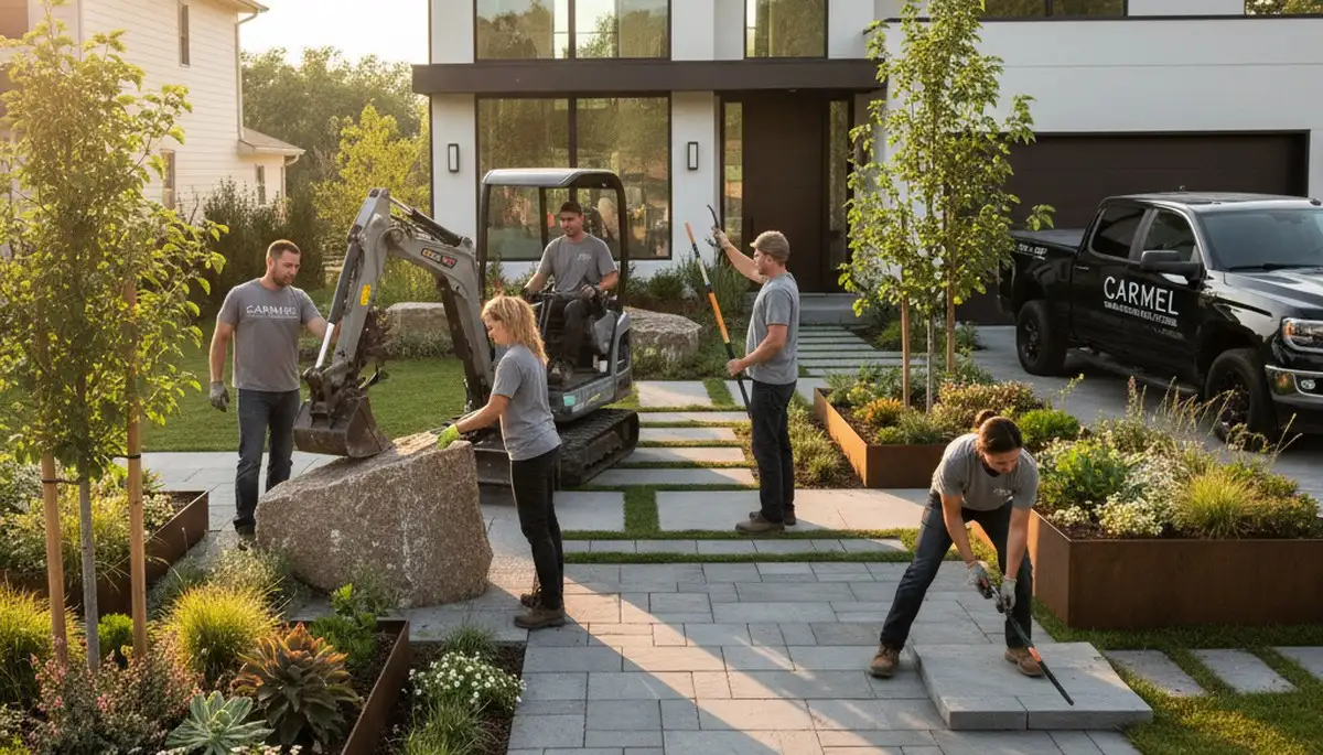 Landscaping team serving Indianapolis, IN with custom landscape design and yard maintenance services