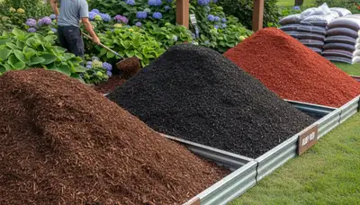Brown, black, and red mulch color options displayed by Chop Chop Landscaping in Indianapolis, IN