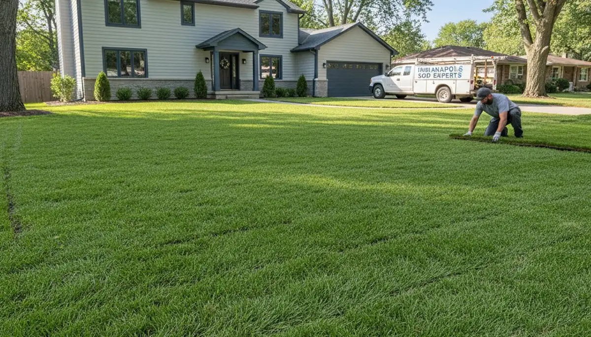 Fresh sod installation creating lush green lawn transformation by Chop Chop Landscaping in Indianapolis, IN