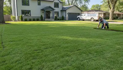 Fresh sod installation creating lush green lawn transformation by Chop Chop Landscaping in Indianapolis, IN
