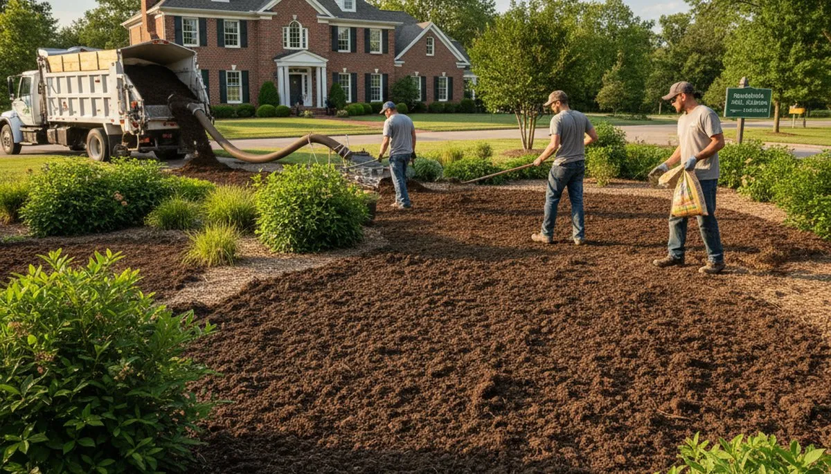 Organic soil amendment applied to landscape beds by Chop Chop Landscaping in Indianapolis, IN