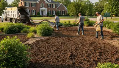 Organic soil amendment applied to landscape beds by Chop Chop Landscaping in Indianapolis, IN