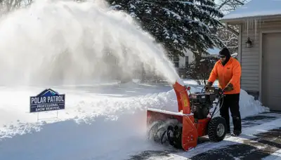 Professional snow blower clearing residential driveway snow in Indianapolis, IN