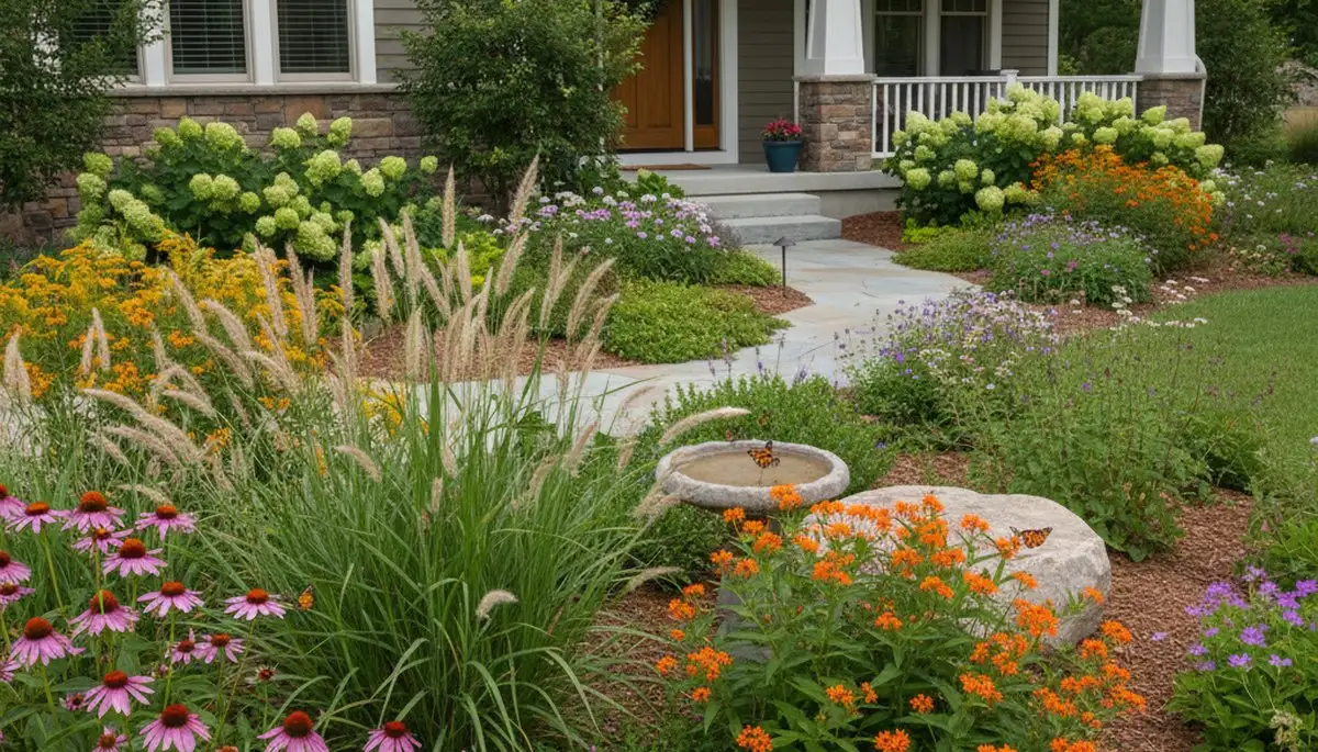 Sustainable native plant garden landscaping with drought-tolerant design in Indianapolis, IN
